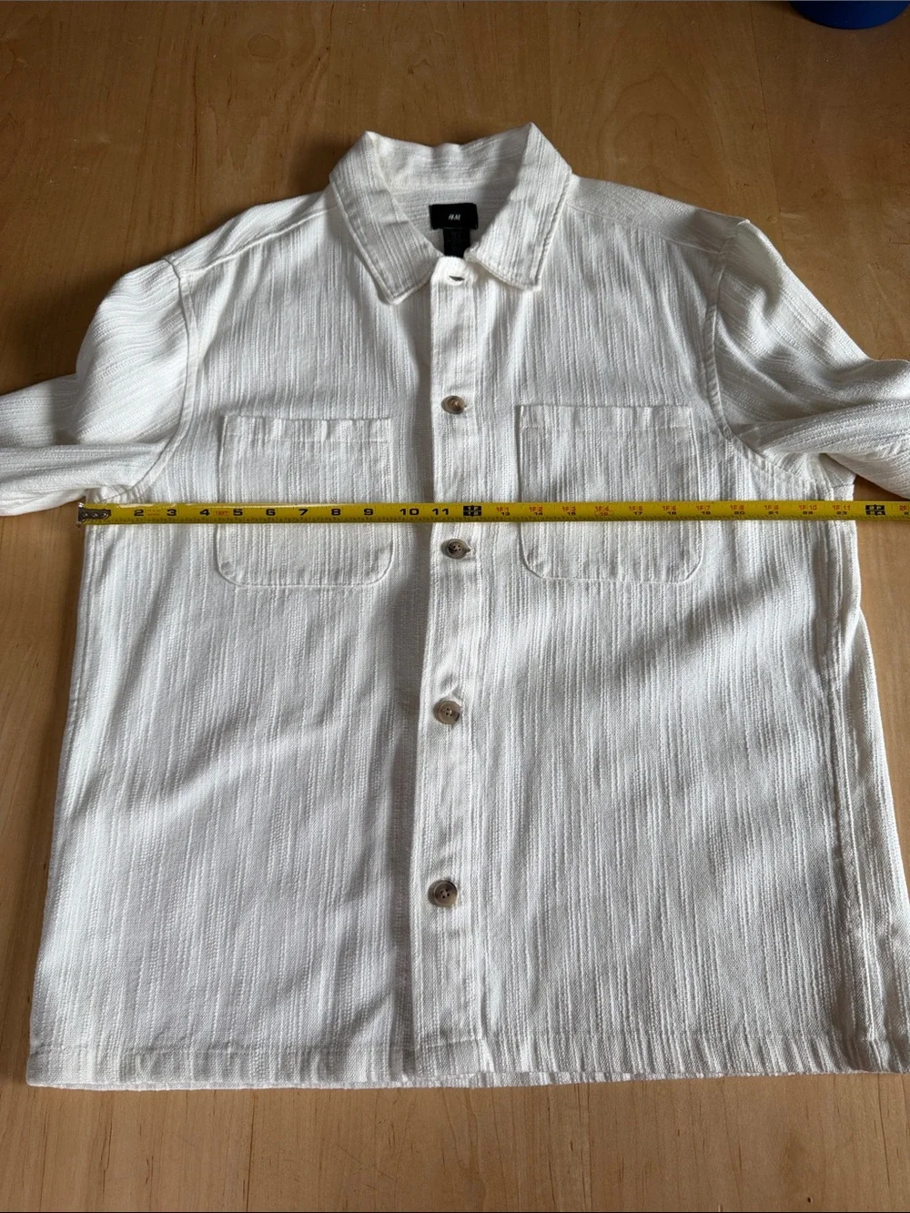 H&M Cream Textured Button-Front Shirt Jacket